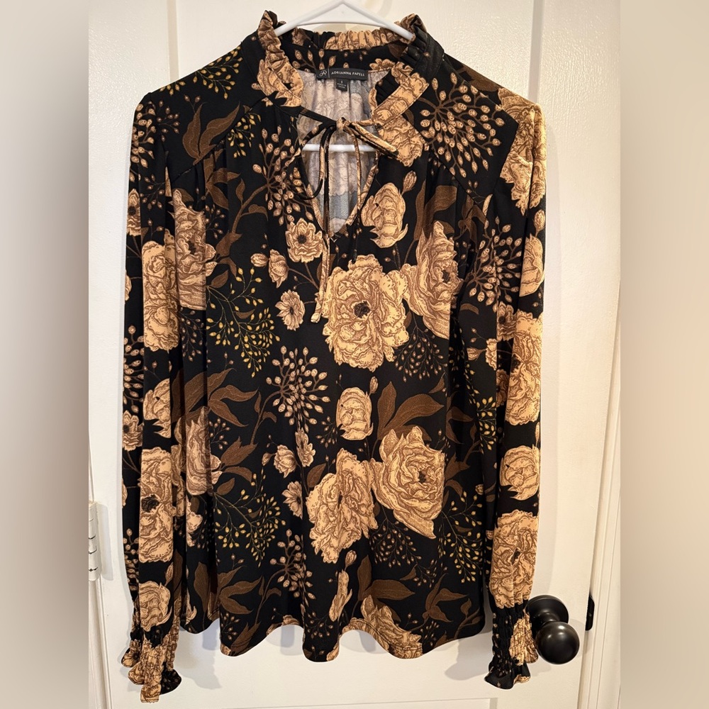 Brown floral work blouse